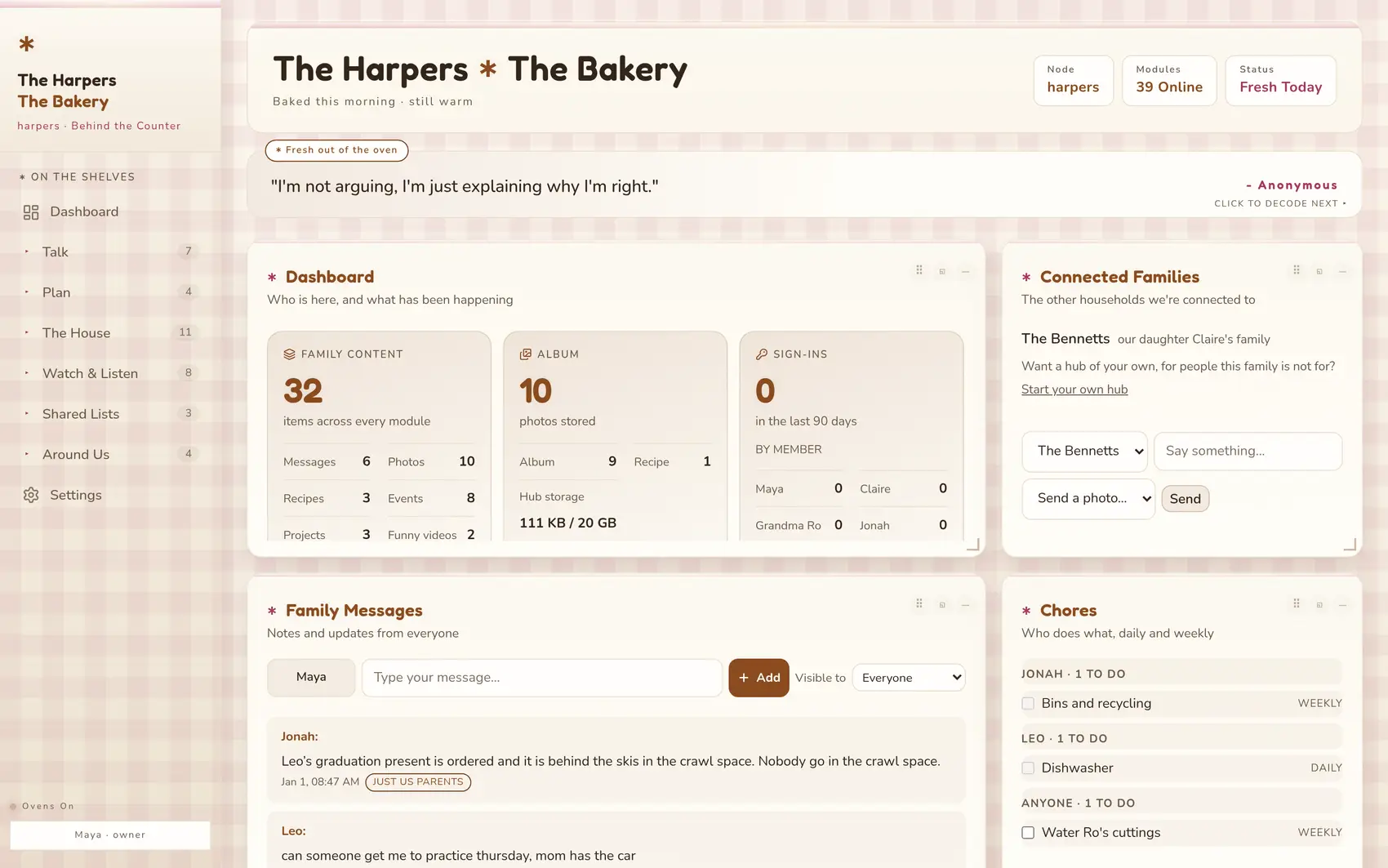 The same hub in Bakery, a pink gingham skin.